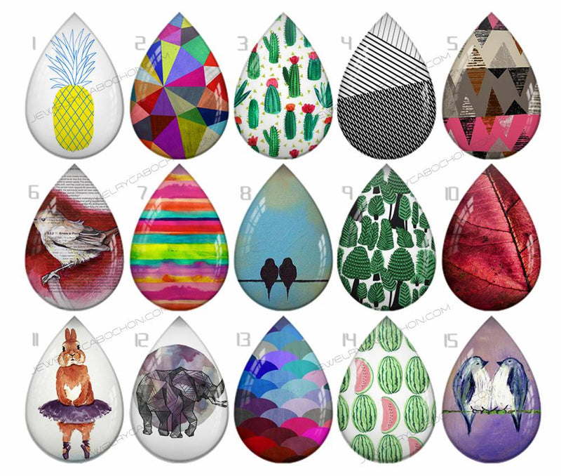 Handmade Teardrop Photo Glass Cabochons pattern geometric 789 B