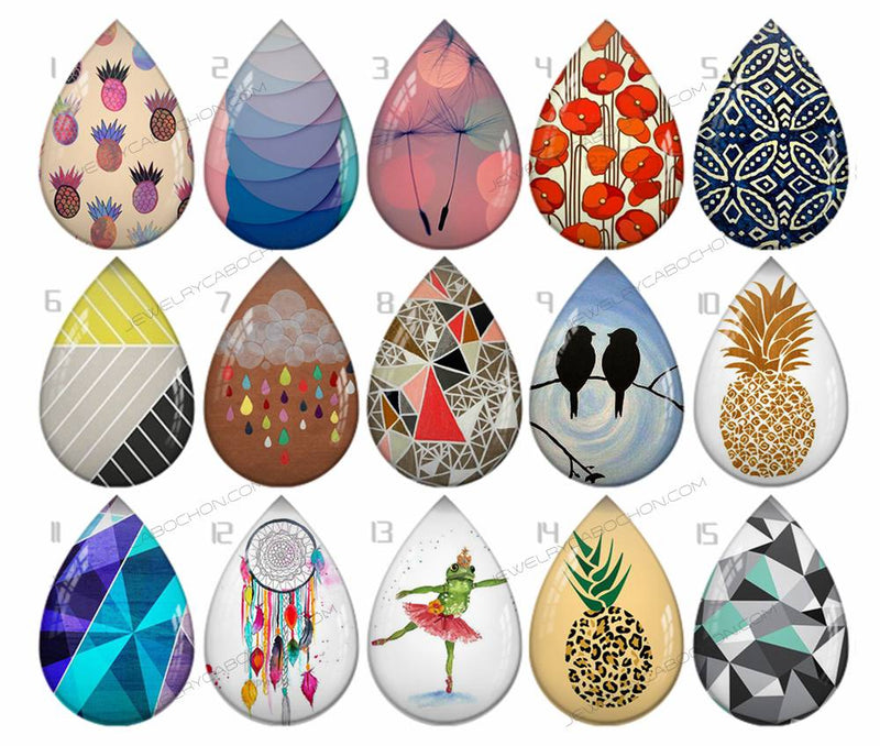 Handmade Teardrop Photo Glass Cabochons pattern geometric 790 B