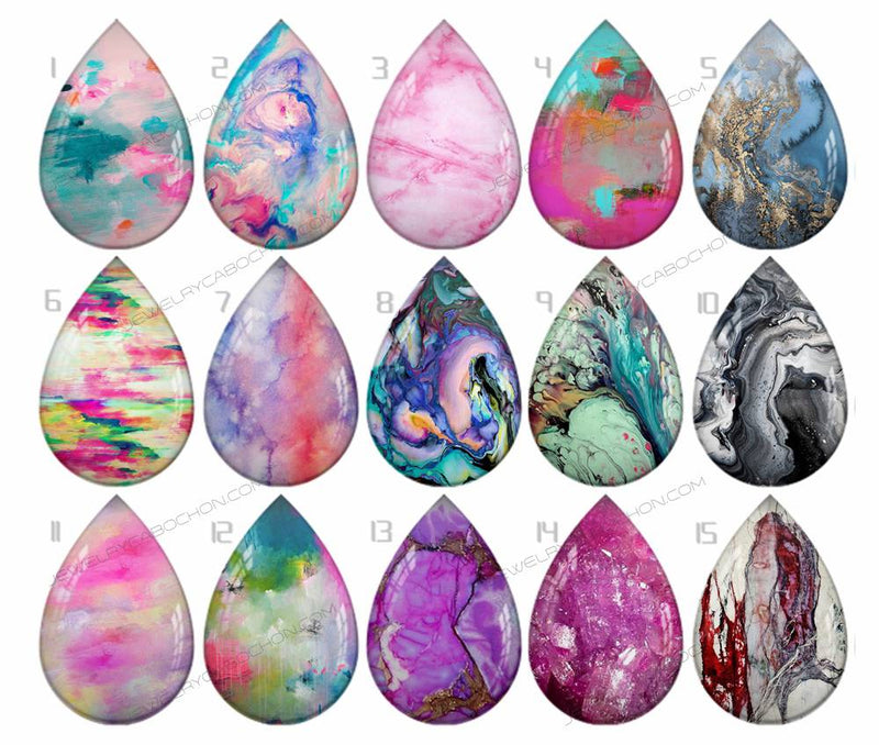 Handmade Teardrop Photo Glass Cabochons pattern geometric 796 B