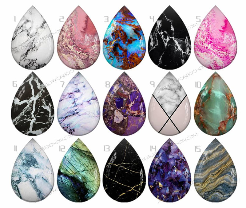 Handmade Teardrop Photo Glass Cabochons pattern geometric 797 B