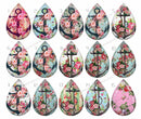 Handmade Teardrop Photo Glass Cabochons pattern flower 810 B