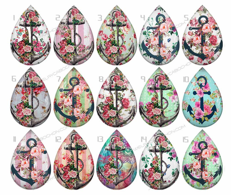 Handmade Teardrop Photo Glass Cabochons pattern flower 811 B
