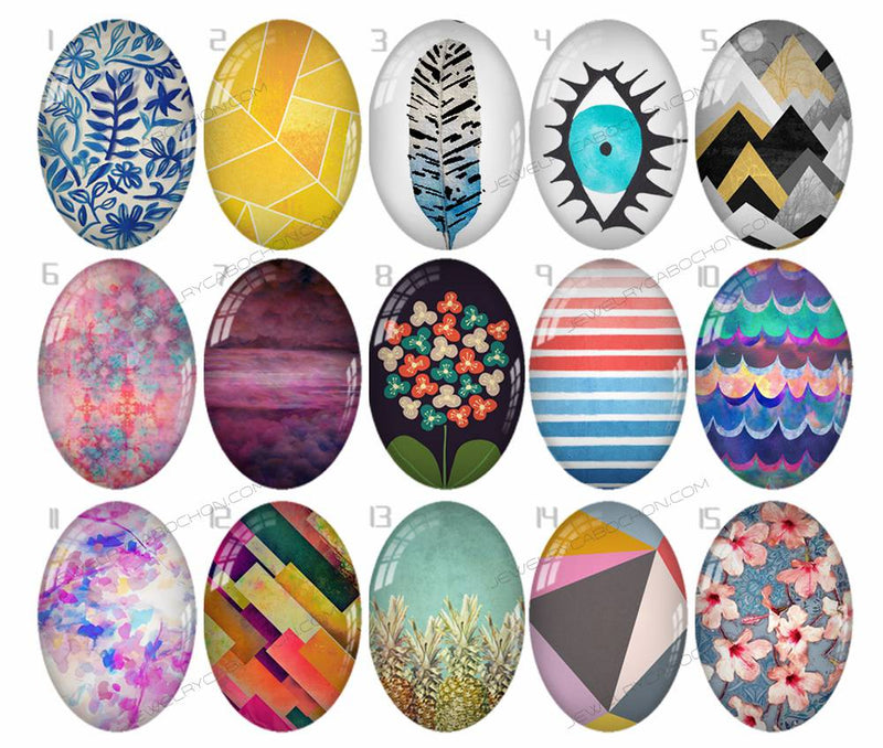 Handmade Teardrop Photo Glass Cabochons geometric pattern 771 B