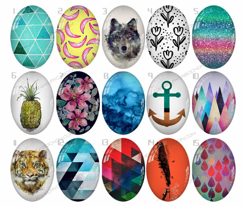 Handmade Teardrop Photo Glass Cabochons geometric pattern 784 B