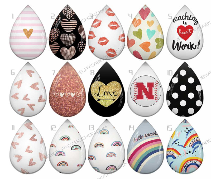 Handmade Teardrop Photo Glass Cabochons pattern geometric 707