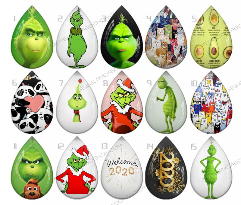 Handmade Teardrop Photo Glass Cabochons pattern geometric 708