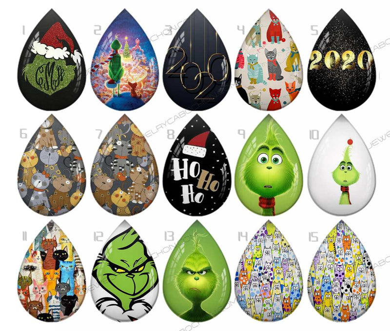 Handmade Teardrop Photo Glass Cabochons pattern geometric 709