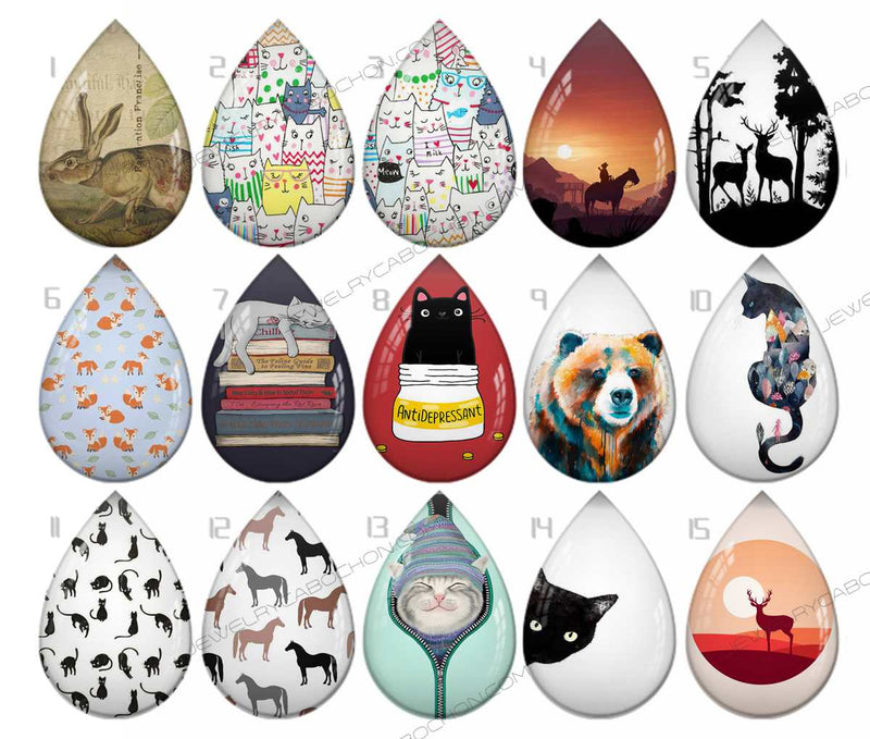 Handmade Teardrop Photo Glass Cabochons pattern geometric 723
