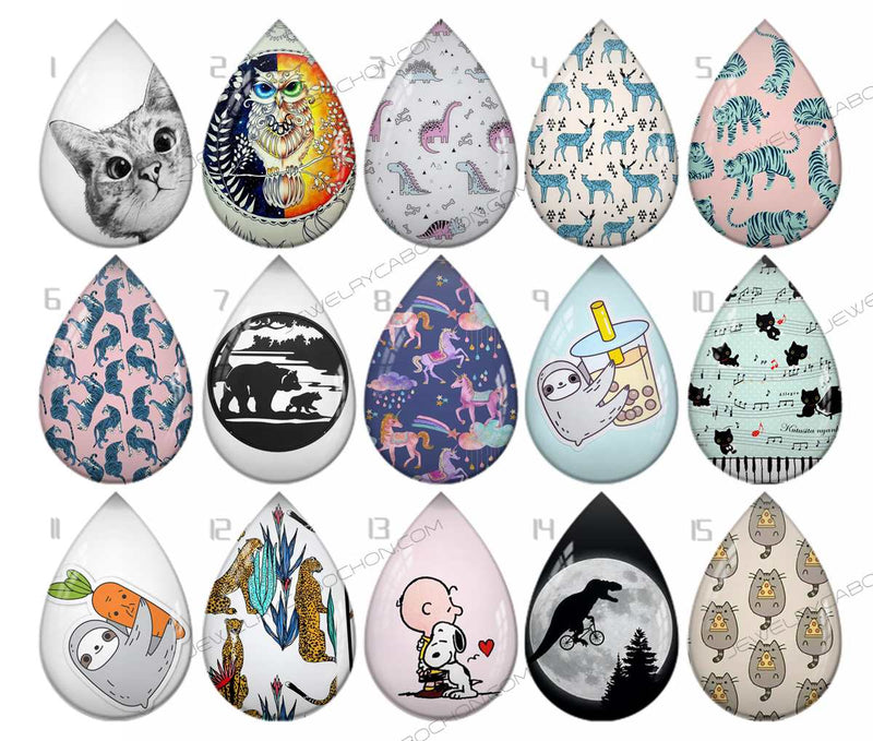 Handmade Teardrop Photo Glass Cabochons pattern geometric 724