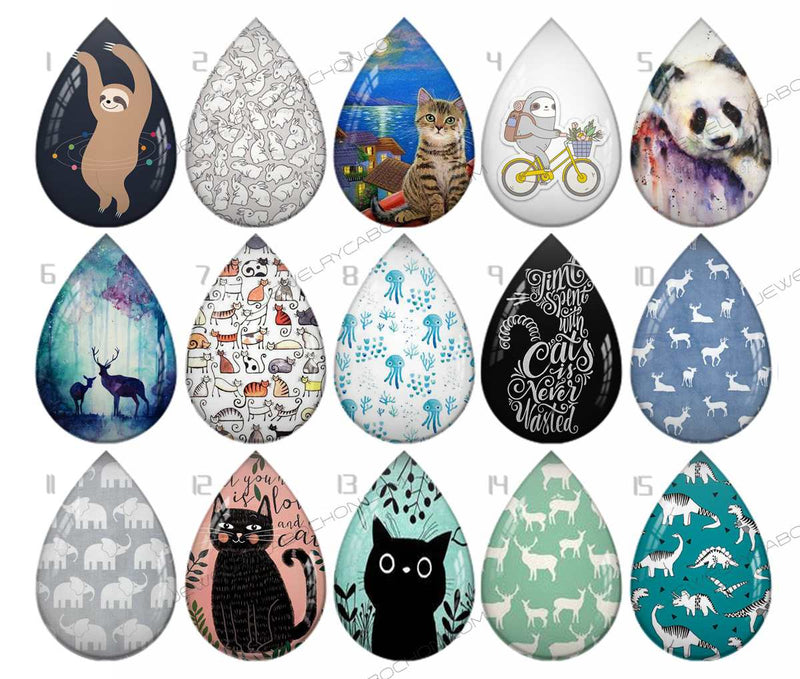 Handmade Teardrop Photo Glass Cabochons pattern geometric 725