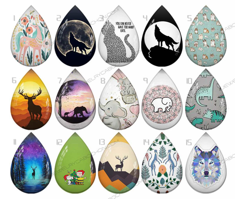 Handmade Teardrop Photo Glass Cabochons pattern geometric 726
