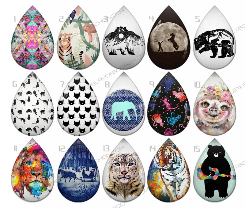 Handmade Teardrop Photo Glass Cabochons pattern geometric 727