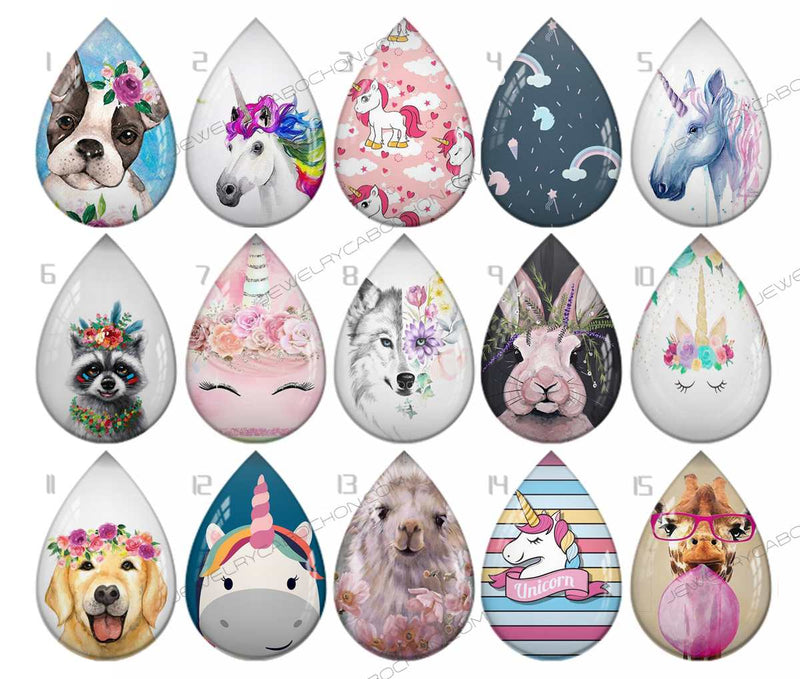 Handmade Teardrop Photo Glass Cabochons pattern geometric 730