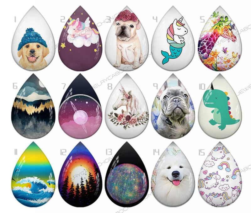 Handmade Teardrop Photo Glass Cabochons pattern geometric 733