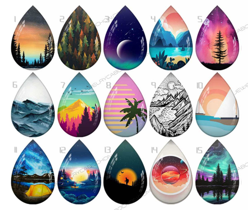 Handmade Teardrop Photo Glass Cabochons pattern geometric 734