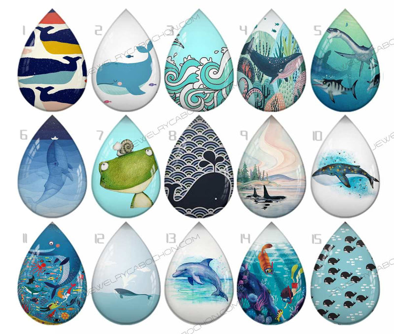 Handmade Teardrop Photo Glass Cabochons pattern geometric 748