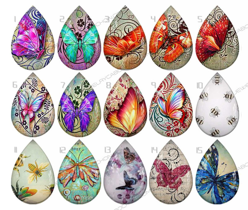 Handmade Teardrop Photo Glass Cabochons pattern geometric 757