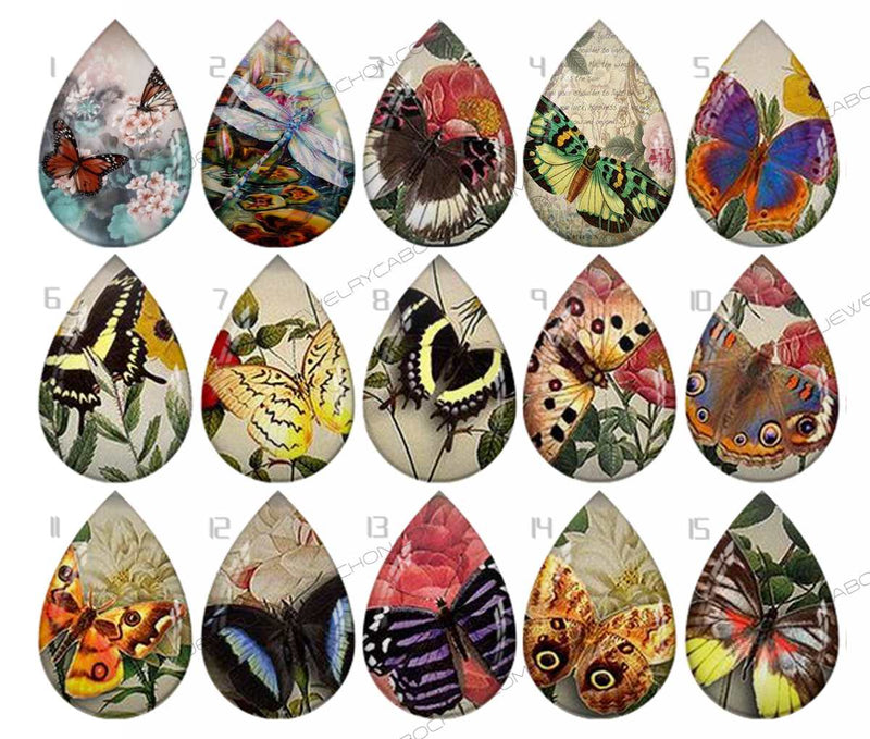 Handmade Teardrop Photo Glass Cabochons pattern geometric 759