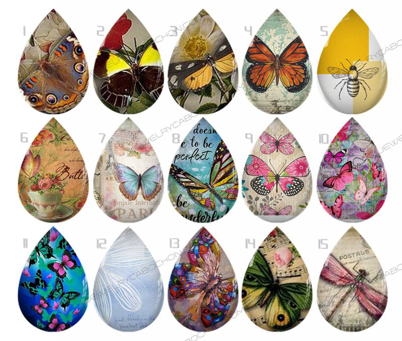 Handmade Teardrop Photo Glass Cabochons pattern geometric 760