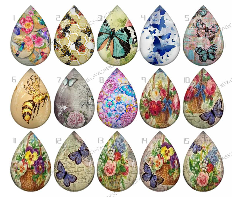 Handmade Teardrop Photo Glass Cabochons pattern geometric 762