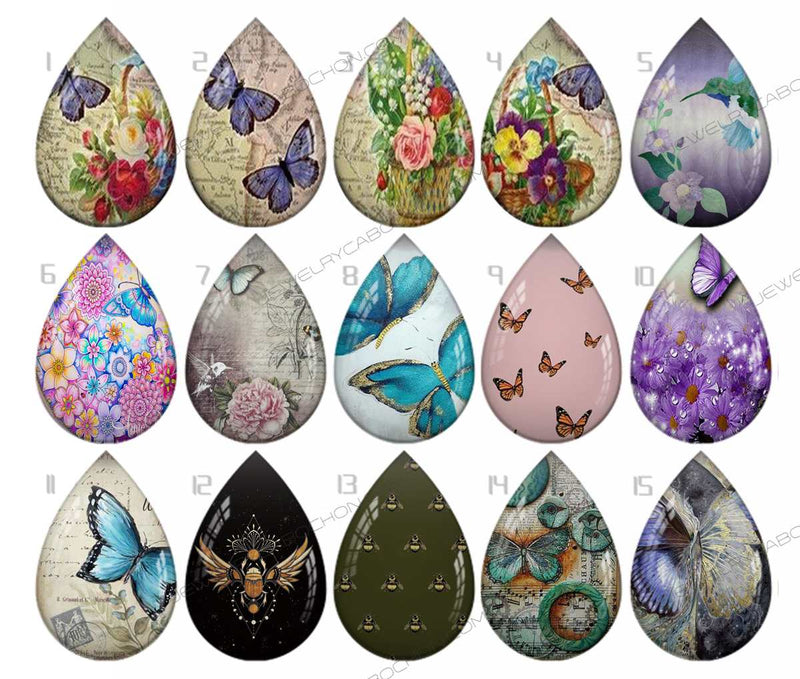 Handmade Teardrop Photo Glass Cabochons pattern geometric 763