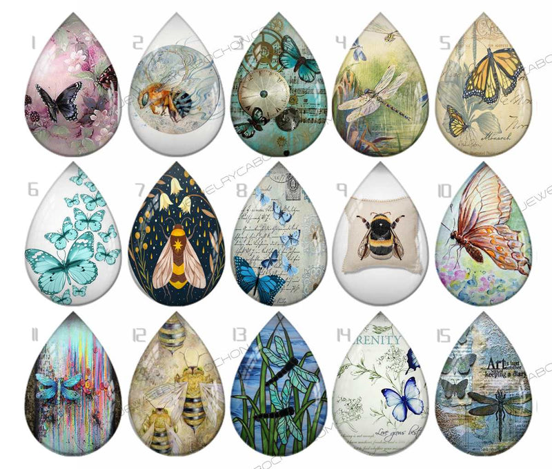 Handmade Teardrop Photo Glass Cabochons pattern geometric 764