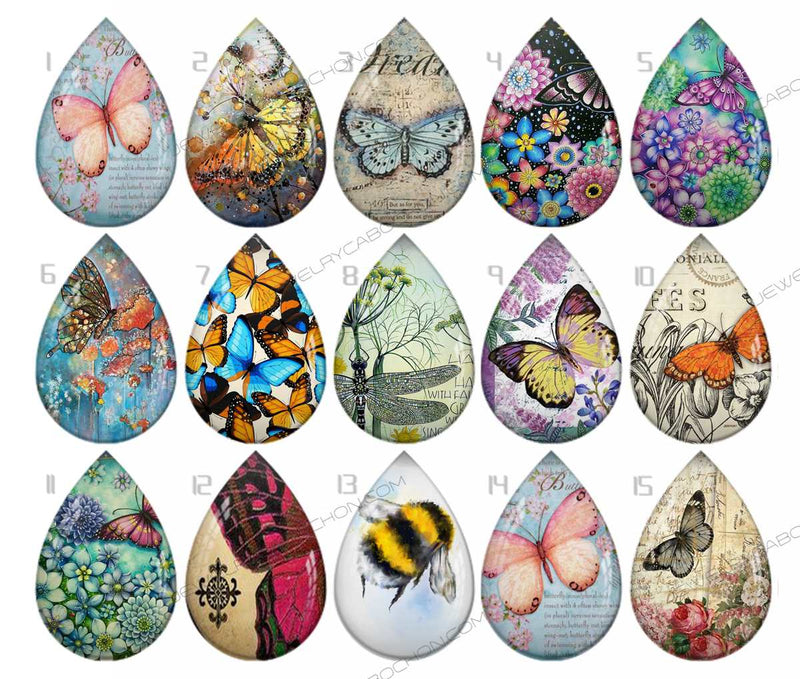 Handmade Teardrop Photo Glass Cabochons pattern geometric 765