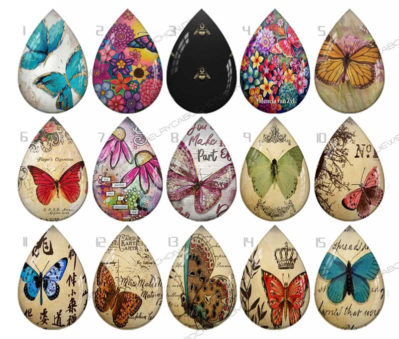 Handmade Teardrop Photo Glass Cabochons pattern geometric 766