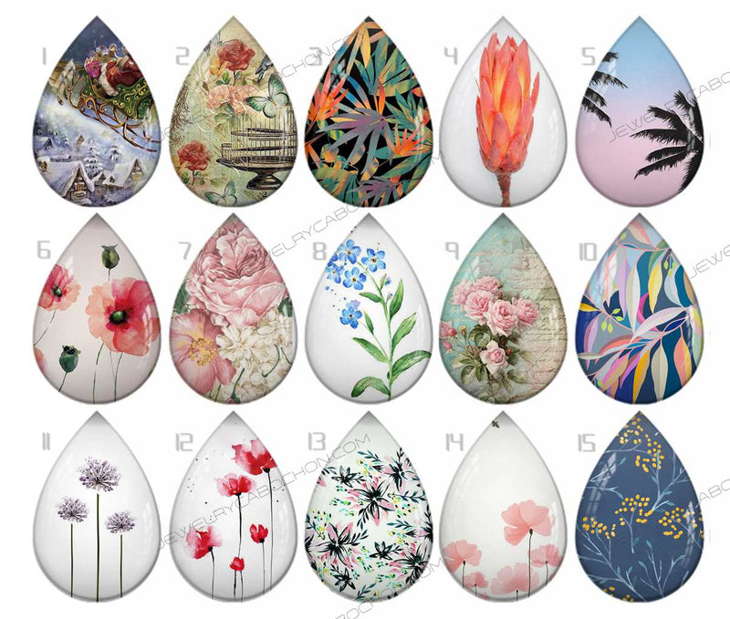 Handmade Teardrop Photo Glass Cabochons pattern geometric 768