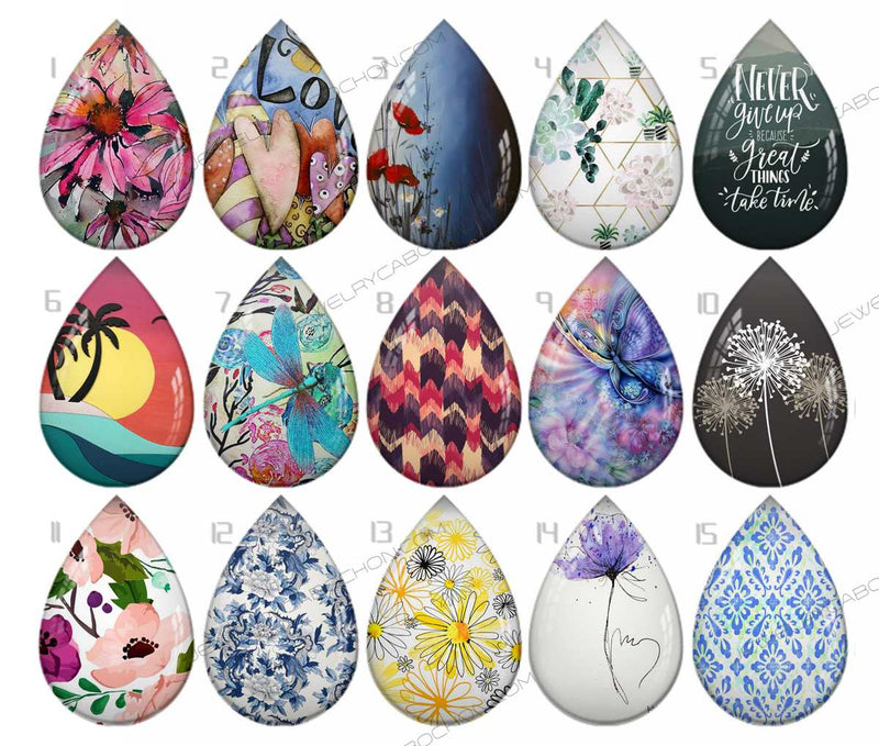 Handmade Teardrop Photo Glass Cabochons pattern geometric 769