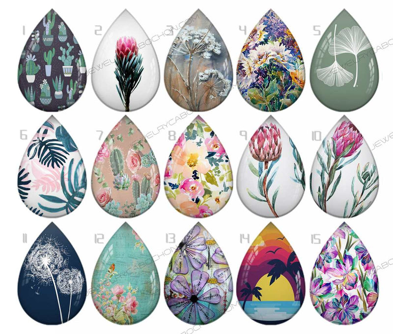 Handmade Teardrop Photo Glass Cabochons pattern geometric 770
