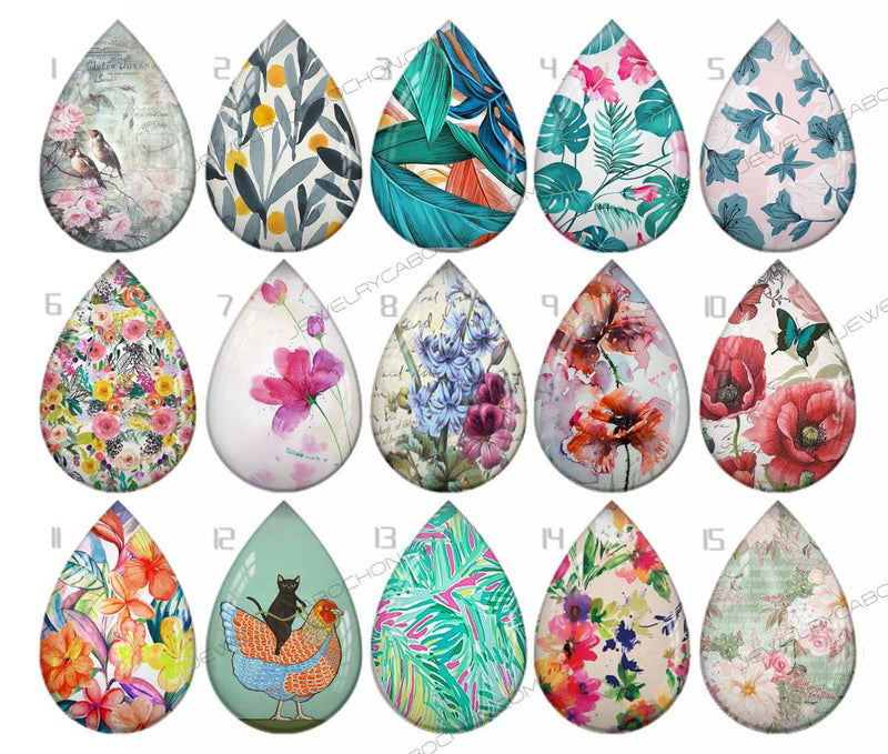 Handmade Teardrop Photo Glass Cabochons pattern geometric 771