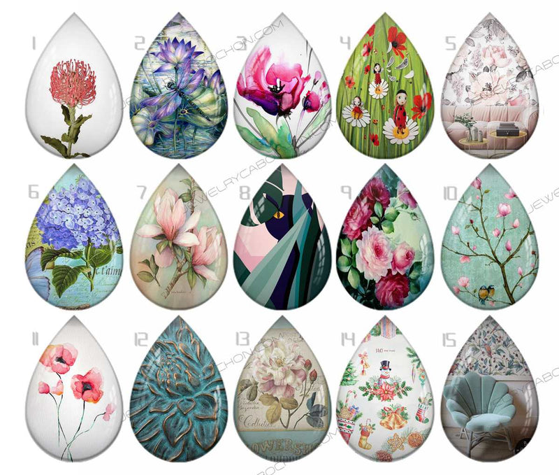Handmade Teardrop Photo Glass Cabochons pattern geometric 774