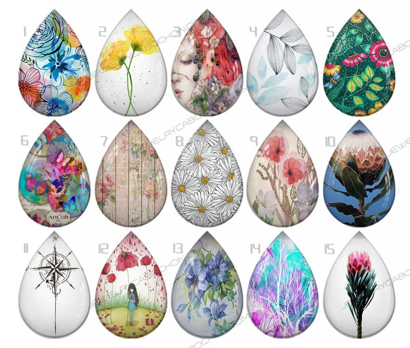 Handmade Teardrop Photo Glass Cabochons pattern geometric 793