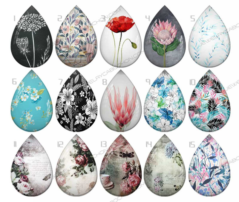 Handmade Teardrop Photo Glass Cabochons pattern geometric 795