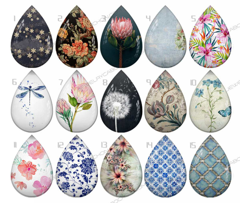 Handmade Teardrop Photo Glass Cabochons pattern geometric 802