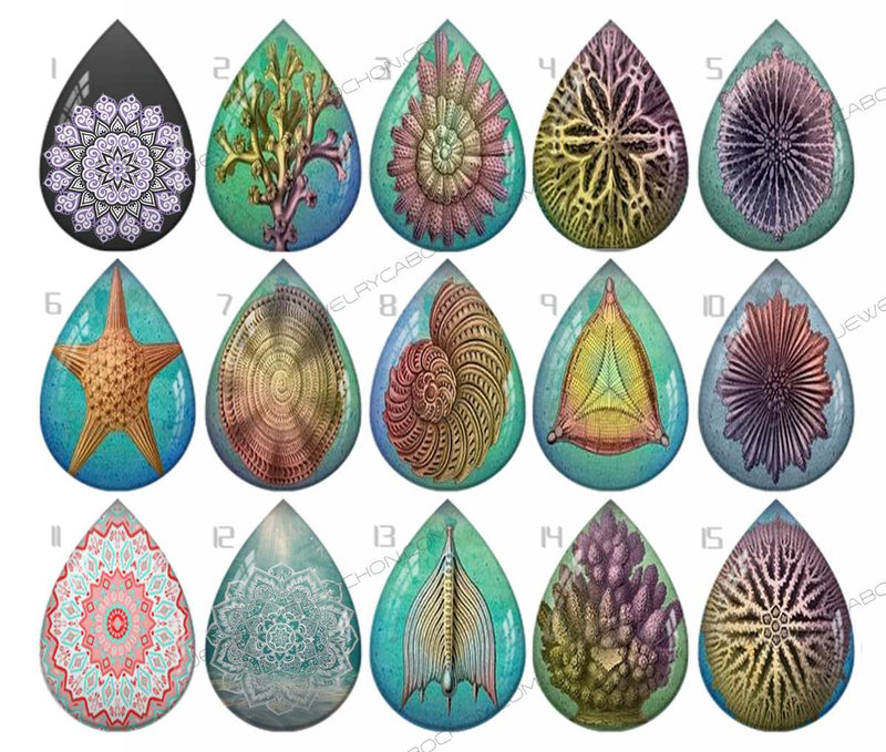 Handmade Teardrop Photo Glass Cabochons pattern geometric 860
