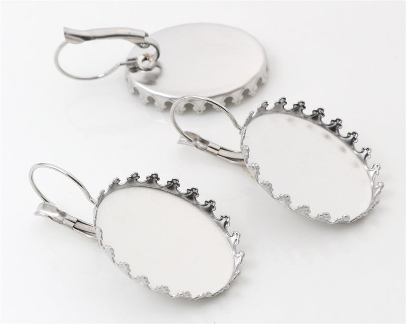 20pcs oval 13x18/ 18x25mm Stainless Steel Crown Earwires Hook With Oval Pad, Earrings Blanks,Earrings Settings Base,Earrings trays