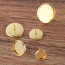 100pcs Copper Plated 8mm-25mm Brass French Earwires Hook With Round Pad,Bezel Earring Blank Base Settings trays