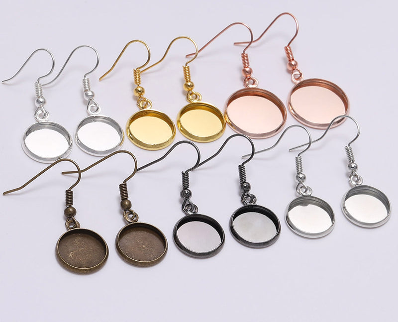 20pcs Round French Earrings Bezel, Blank Round Earwires Findings, Earring Finding Base Settings trays