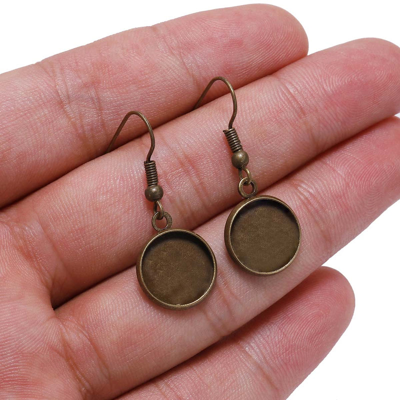 20pcs Round French Earrings Bezel, Blank Round Earwires Findings, Earring Finding Base Settings trays
