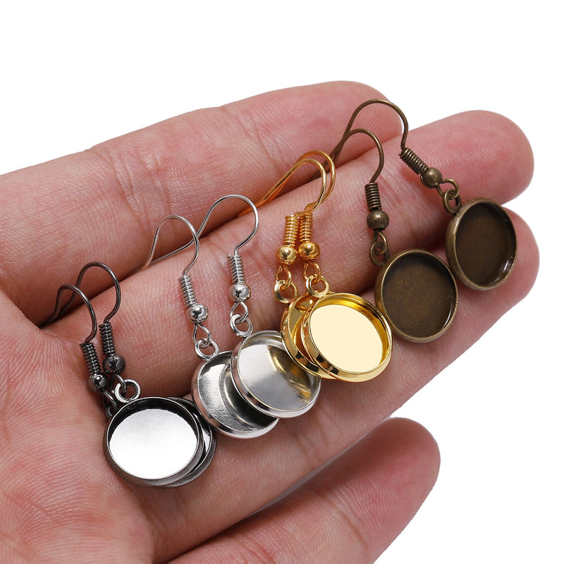20pcs Round French Earrings Bezel, Blank Round Earwires Findings, Earring Finding Base Settings trays