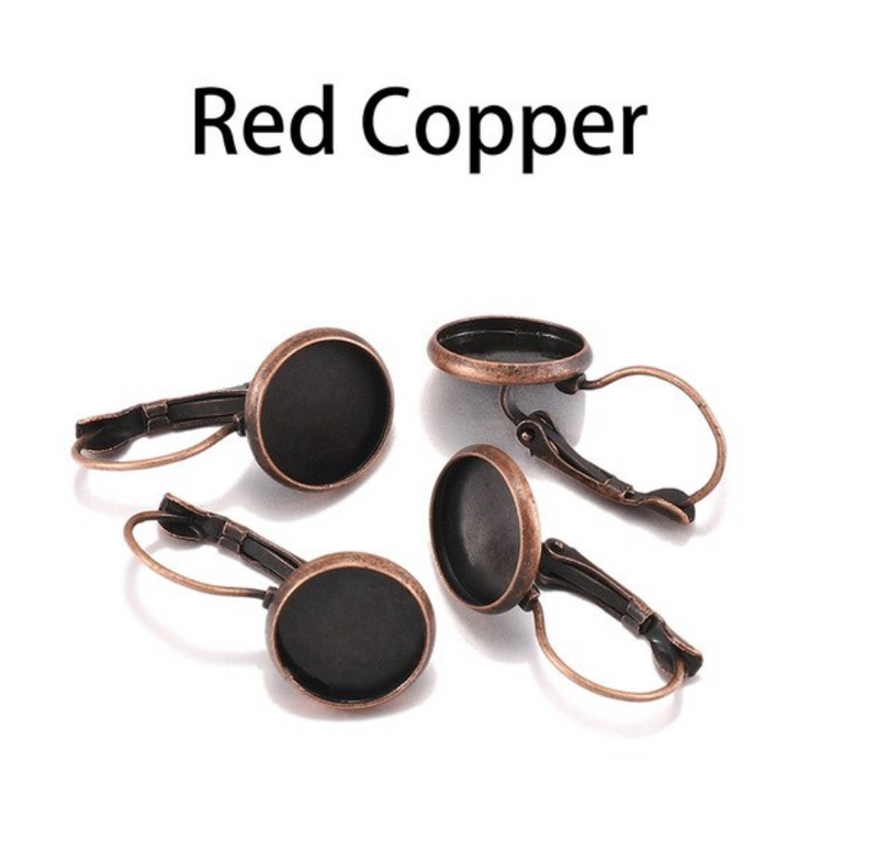 100pcs Copper Plated 8mm-25mm Brass French Earwires Hook With Round Pad,Bezel Earring Blank Base Settings trays