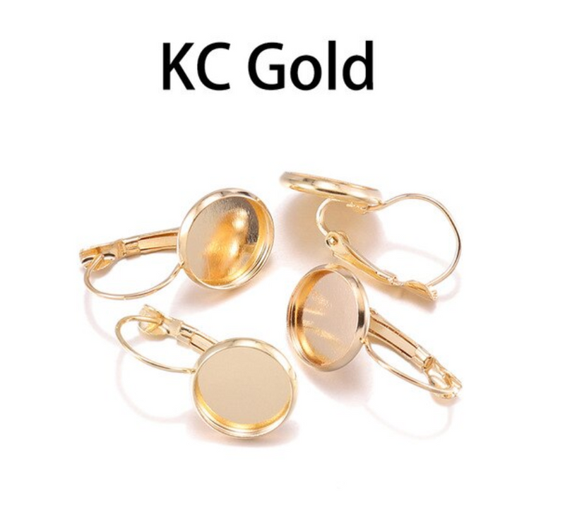 20pcs 8mm-25mm Brass French Earwires Hook With Round Pad,Bezel Earring Blank Base Settings trays