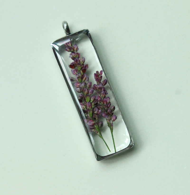 1pcs Handmade Rectangular Resin pressed flower pendant necklace