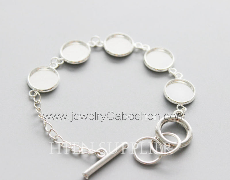 5pcs 8-25MM brass bracelet Base Round Setting, bracelet blank,Bezel bracelet blanks, Blank Bezel Link Photo Charm Bracelet