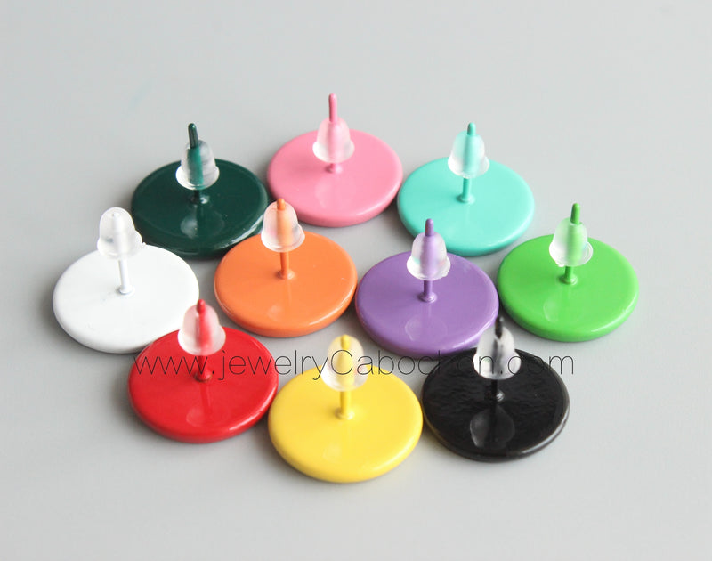 20pcs Paint 8 colors 10mm 12mm Bezel Earring Settings Earring Posts With Round 12mm Pad, Earrings Blanks