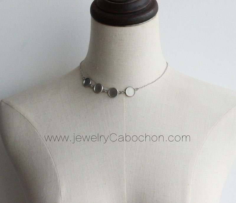 6Kits stainless steel Bezel Necklace, Pendant necklace Settings Base blank Tray Kits