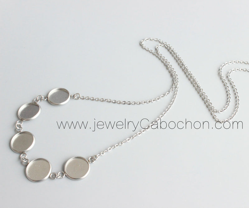 5Kits stainless steel Bezel Necklace, Pendant necklace Settings Base blank Tray Kits