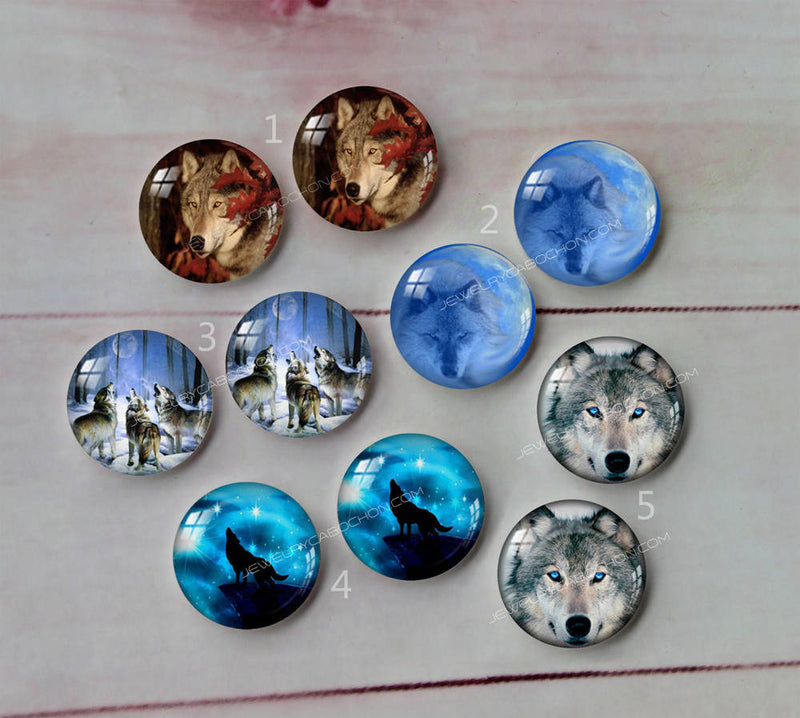 Handmade Round Photo Glass Cabachon animal Wolf A100